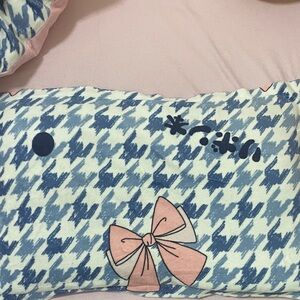 Pastel Pink & Blue Houndstooth Bow Pillowcase - Unbranded